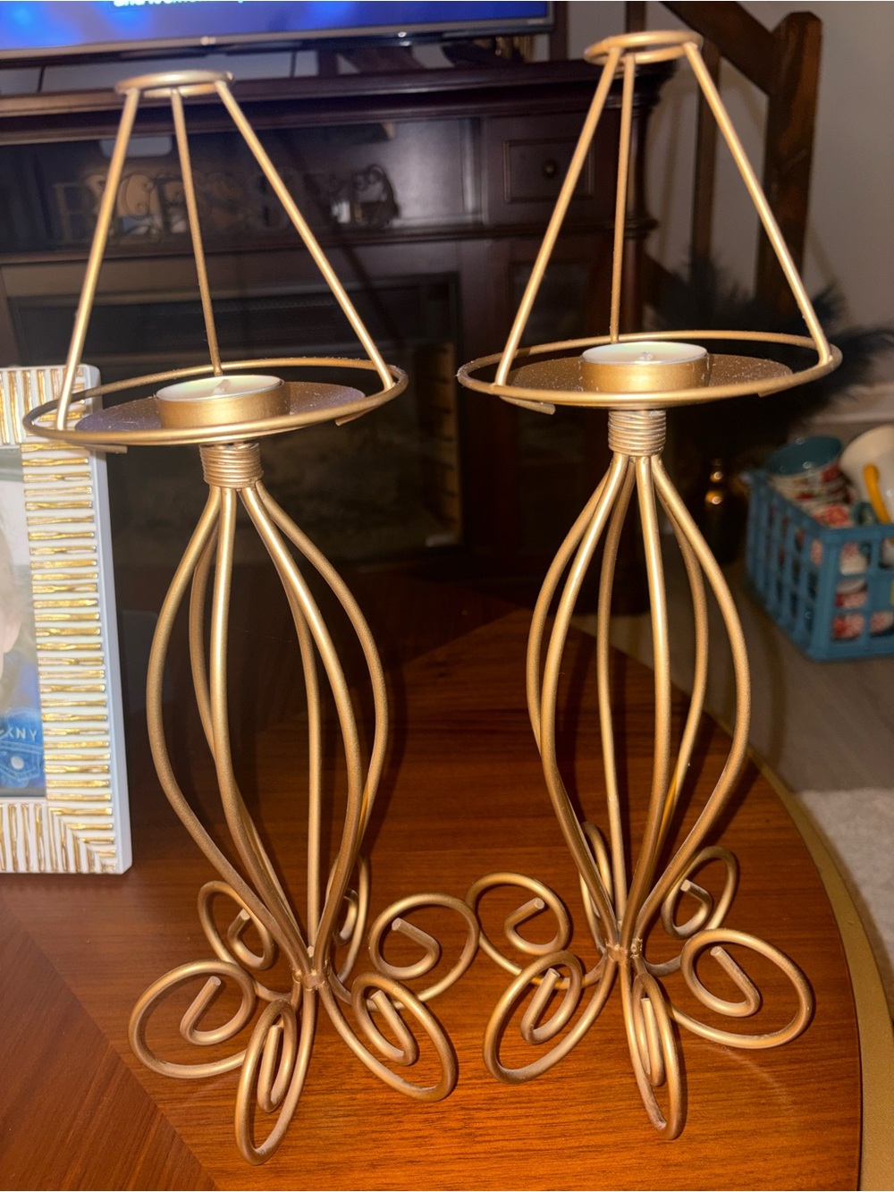Gold Metal Decorative Candle Holders - Set of 2